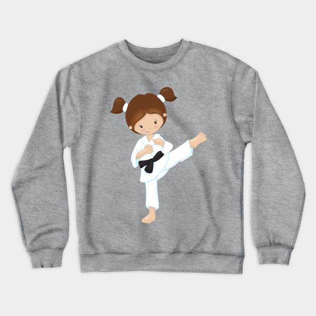 Karate Girl, Cute Girl, Brown Hair, Black Belt Crewneck Sweatshirt by Jelena Dunčević